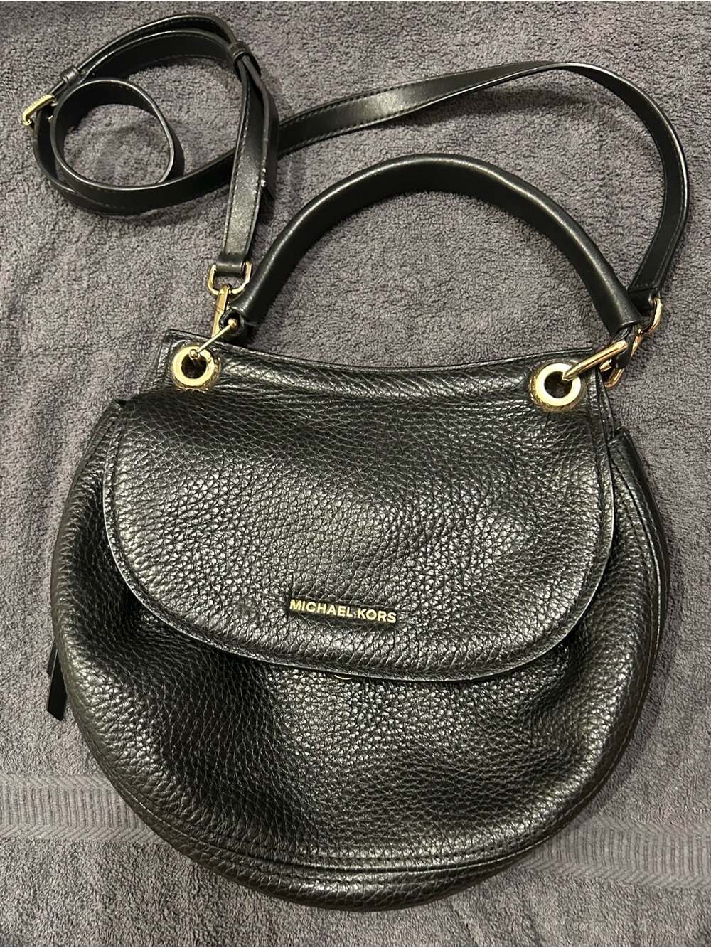 Michael Kors Black Pebbled Leather Crossbody with Gold Hardware